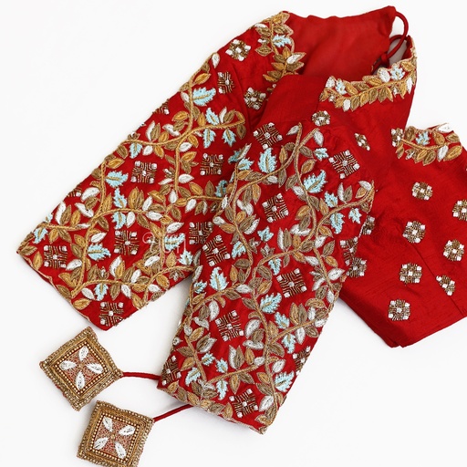 Red creeper leaf bridal blouse Stitching