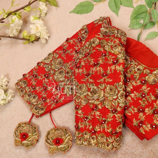 Red floral zardosi Design Stitching
