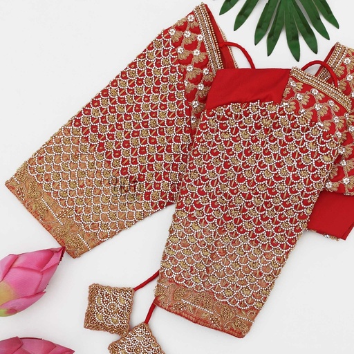 Red scalloped bridal blouse Stitching
