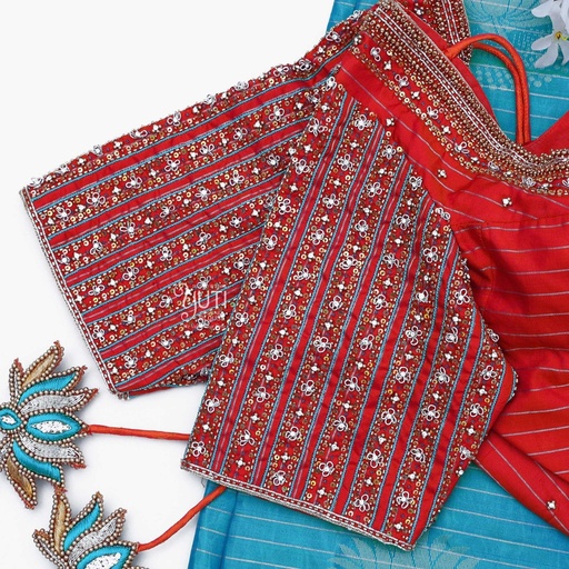 Red sequins bridal blouse Stitching