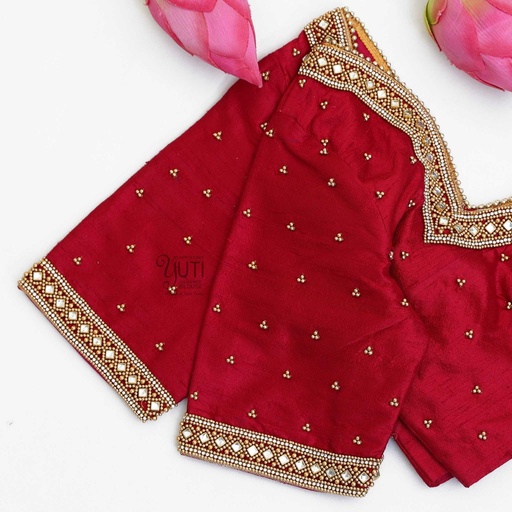Red simple kundan blouse Stitching