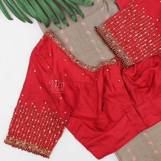 Red vertical line bridal blouse Stitching