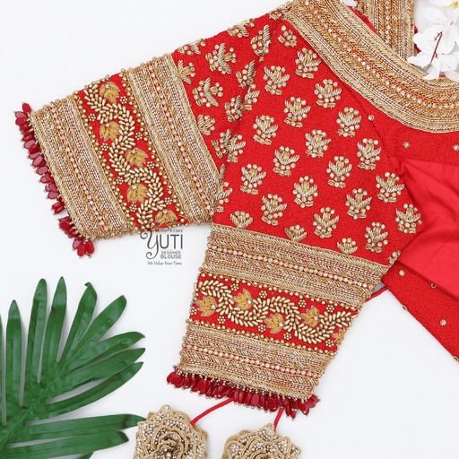 Red zardosi floral design Stitching