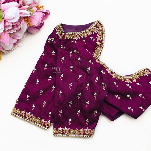 Rich Purple Embroidery blouse Stitching