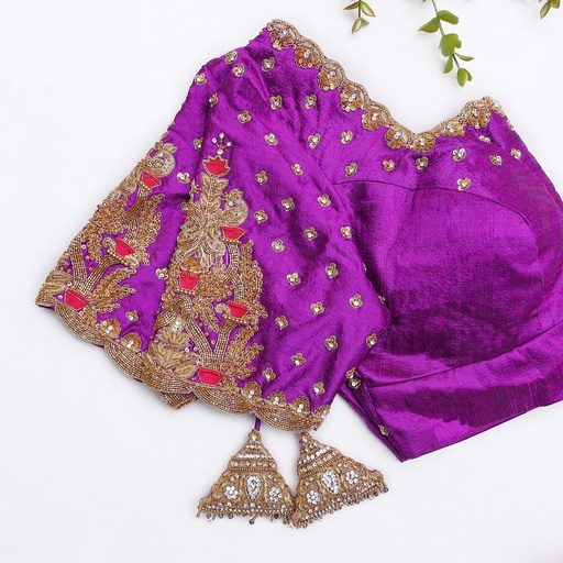 Royal Purple embroidery bridal blouse Stitching