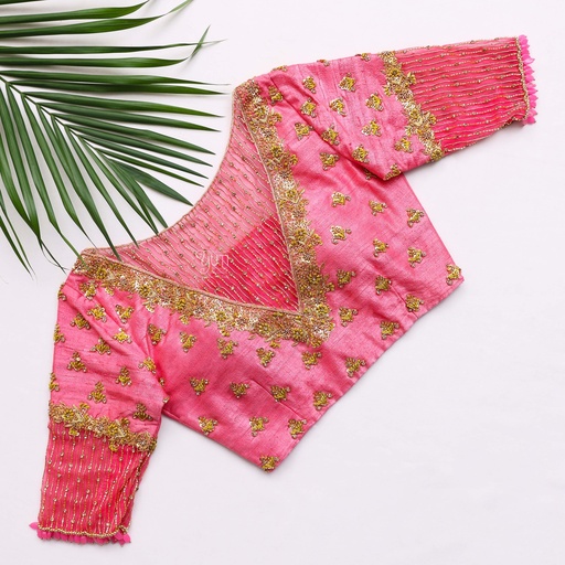 Salmon Pink Embroidery Blouse Stitching