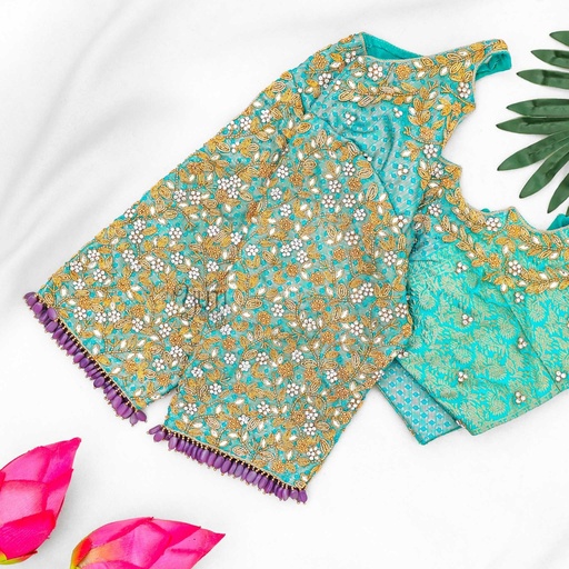 Sea green floral bridal blouse Stitching