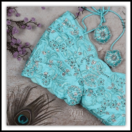 Sky Blue Floral Design Stitching