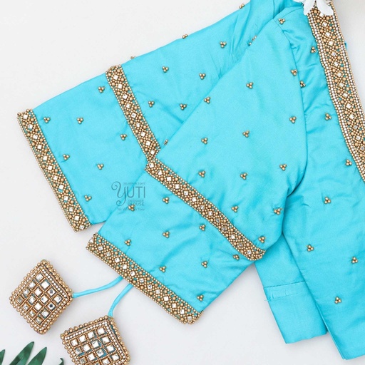 Sky blue double layer kundan bridal Stitching