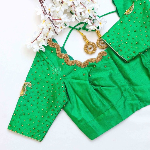 Stunning aqua green embroidery Blouse Stitching