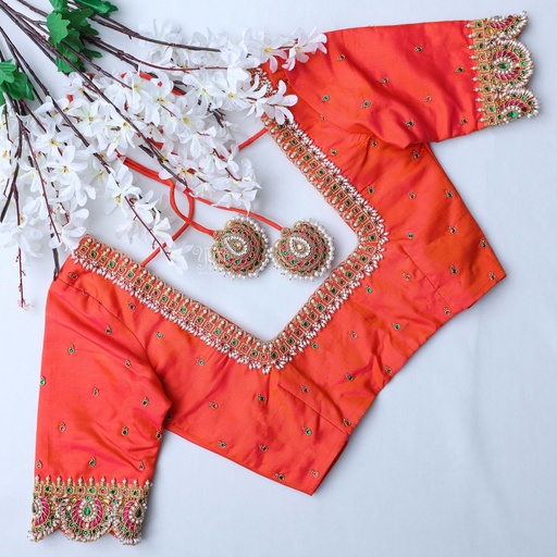 Stunning orange color embroidery bridal blouses Stitching