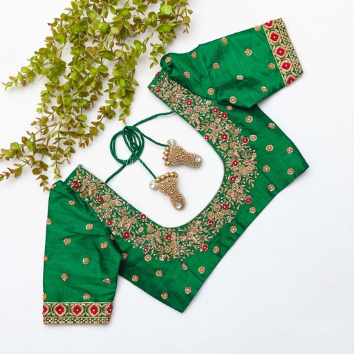 Stylish and sustainable new green embroidery blouse Stitching