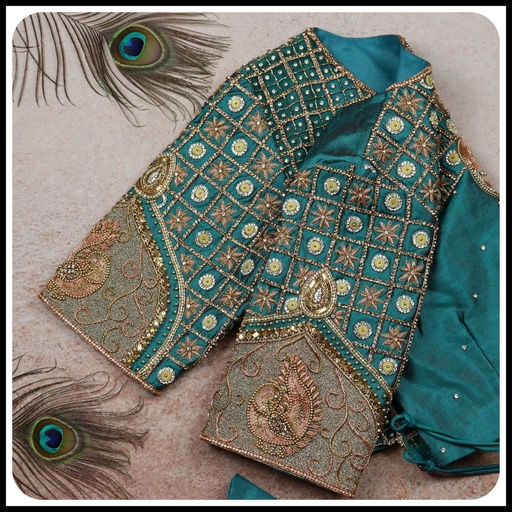 Teal Green check design Stitching