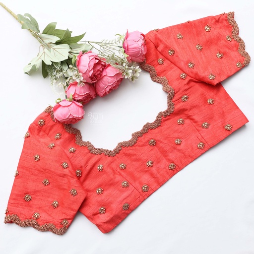 The epitome of elegance with our Sunset Orange Bridal Blouse Stitching