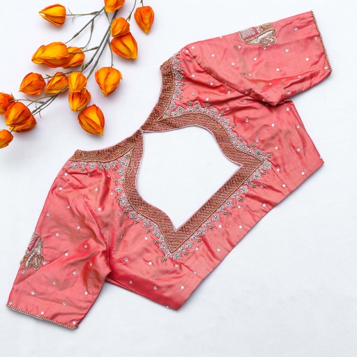 The perfect pink open back embroidery Bridal Blouse Stitching