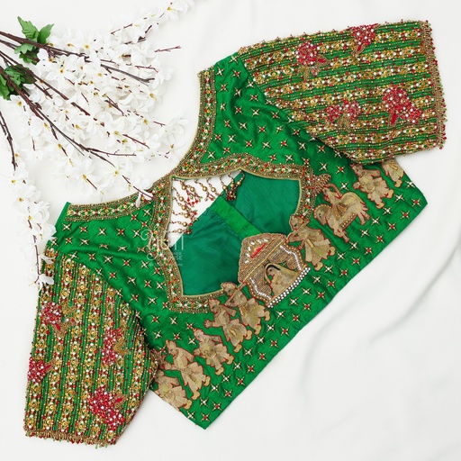 Traditional Green Pallakku Bridal Blouse Stitching