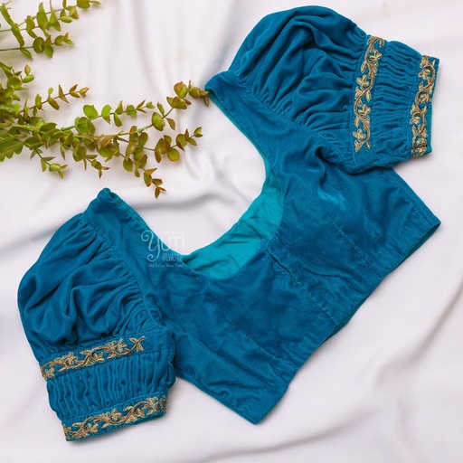 Velvet Skyblue Aari Work Blouse Designs | SIZE 34 (adjustable up to 30- 36) Stitching