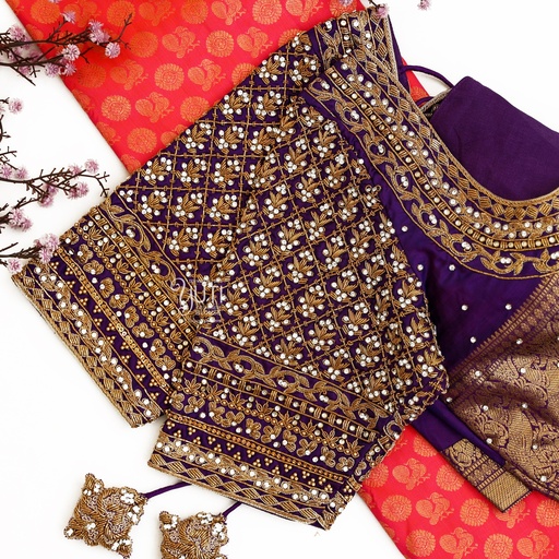 Voilet Checked Zardosi Design Stitching