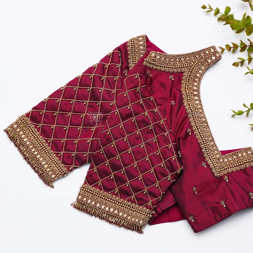 Wine Red embroidery bridal blouse Stitching