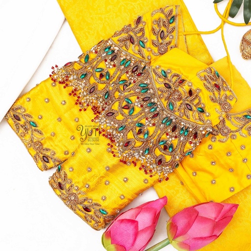 Yellow blouse with contrast stone Stitching