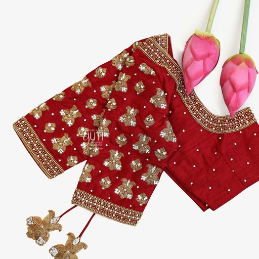 maroon motif bridal blouse Stitching