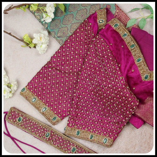 pink Checked with Gem stone  Stitching