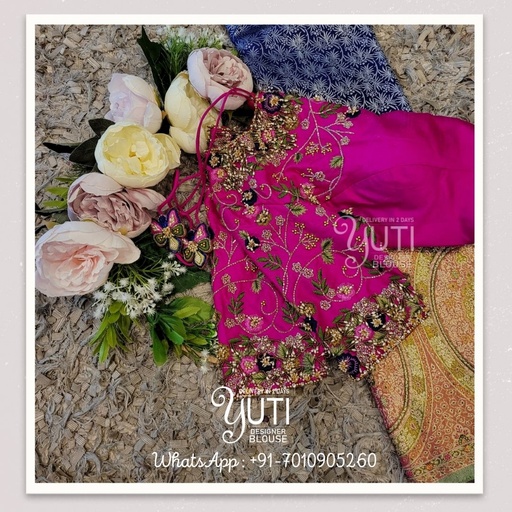 pink floral design with pearl hangings Stitching