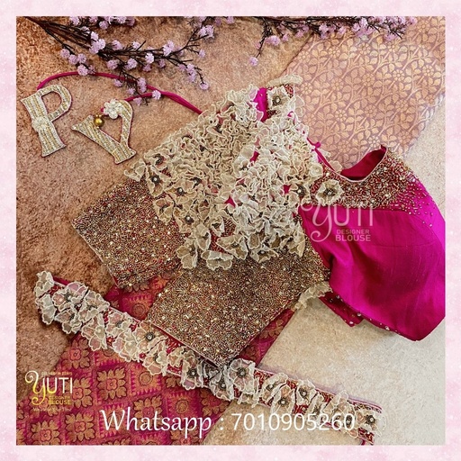 pink star dust with 3D flowers design Stitching