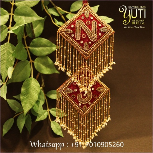 red initial tassel with hangings Stitching