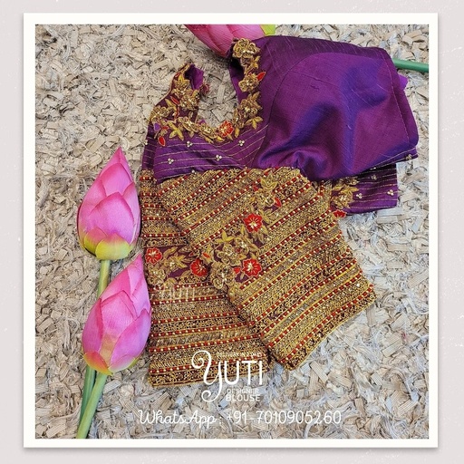 violet floral line design Stitching