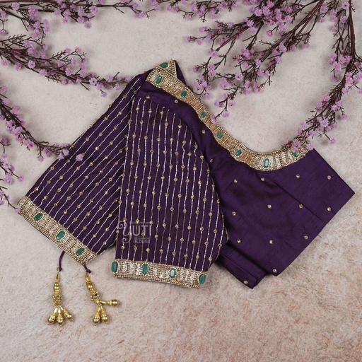 violet line design with gem stone  Stitching