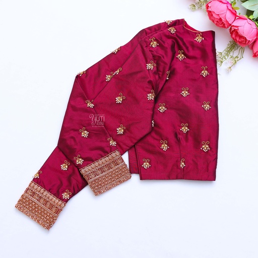 wine red embroidery blouse. Stitching